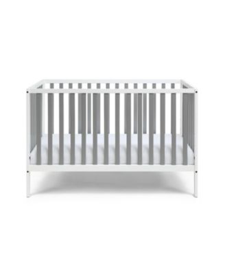 White and gray two tone 3 in 1 convertible island crib with modern classic design crisp clean lines and harmonious look for baby nursery