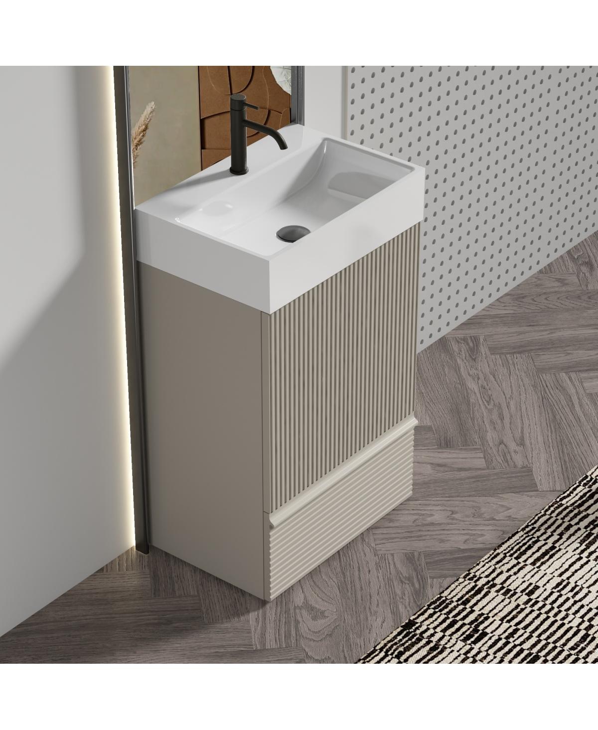 Sillysis 20'' Freestanding Bathroom Vanity with Ceramic Sink, Modern Striped Cabinet & Soft Close Drawer for Small Spaces - Grey