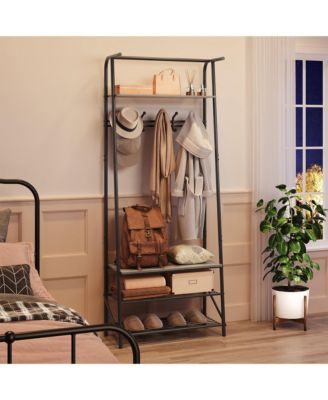 Hall Tree with 5 Hooks 4-in-1 Entryway Coat Rack and Shoe Storage Bench