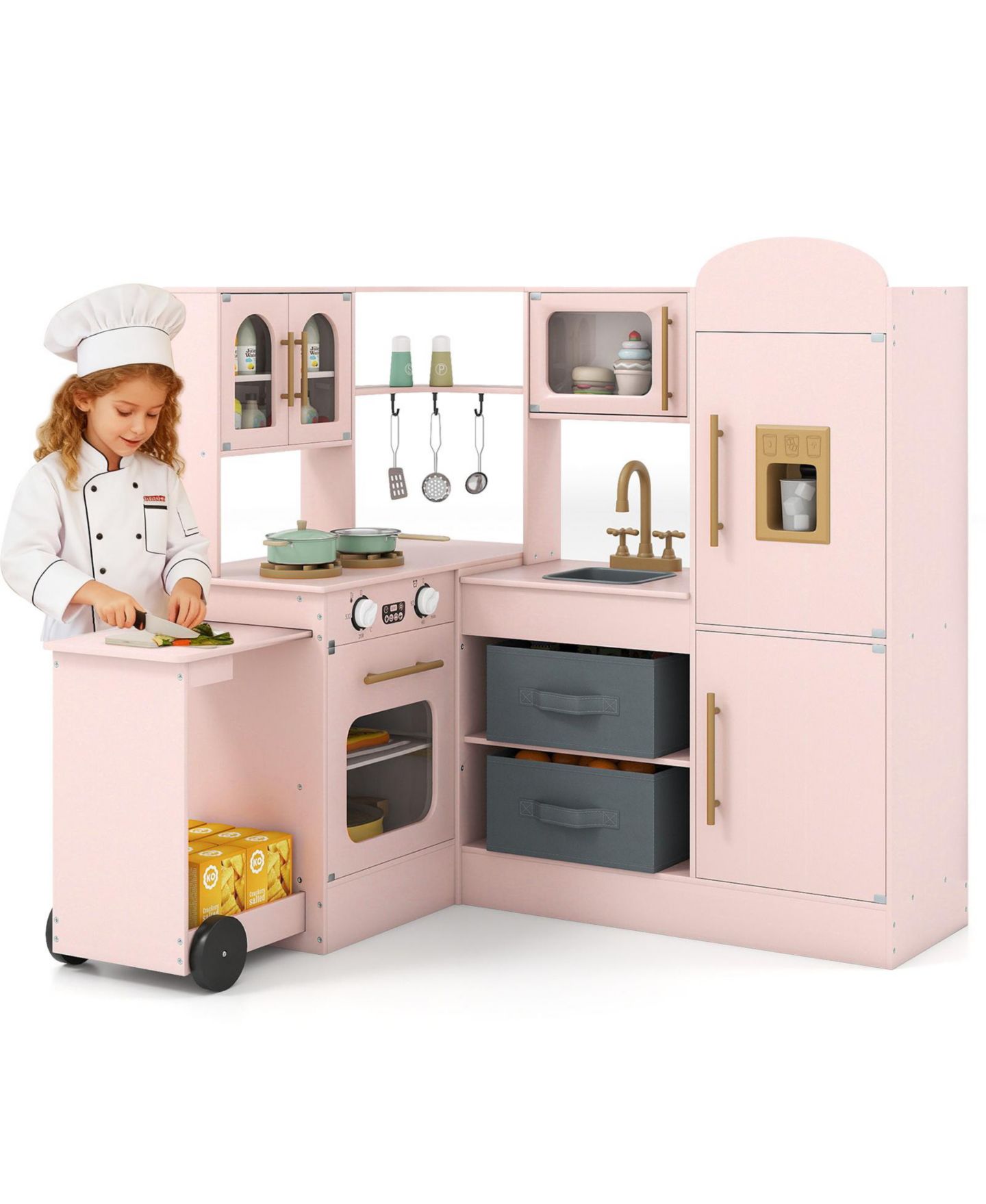 Детская игрушка Mecale Corner Wooden Kitchen with Lights & Sounds, Ages 3+, цвет: Розовый — фото 1