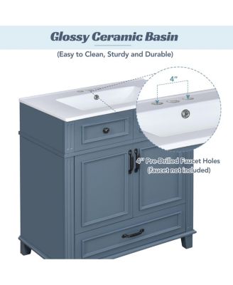 30'' Solid Wood Bathroom Vanity with Ceramic Sink, Soft Close Drawer & Ample Storage,  Retro Modern Cabinet for Easy Assembly