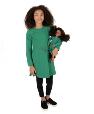 Girls Matching Girl & Doll Drawstring Cinch-Waist Long Sleeve Dress