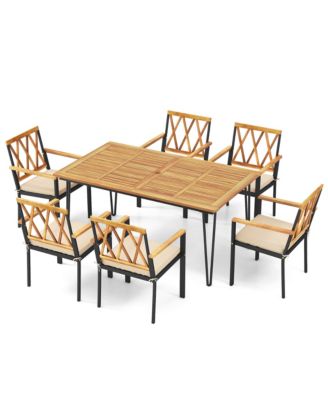 7 PCS Patio Dining Set With 2'' Umbrella Hole and Seat Cushions for Garden