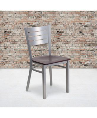 2 Pack Silver Slat Back Metal Restaurant Chair