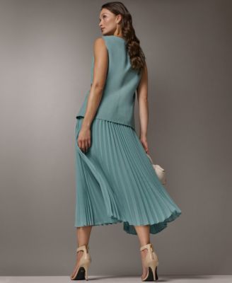 Women's Sleeveless V-Neck Vest and Pleated Skirt, 2-Piece Set Dress