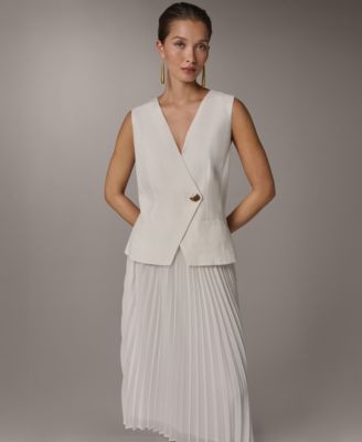 Women's Sleeveless V-Neck Vest and Pleated Skirt, 2-Piece Set Dress