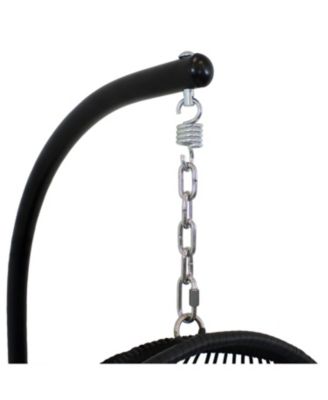 Outdoor Resin Wicker Patio Julia Hanging Basket Egg Chair Swing with Cushions, Headrest, and Steel Stand Set - 3pc