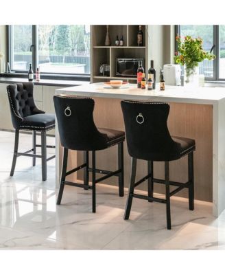 Set of 2 Velvet Counter Height Stools, 26.3" Button Tufted Upholstered Kitchen Island Chairs with Back