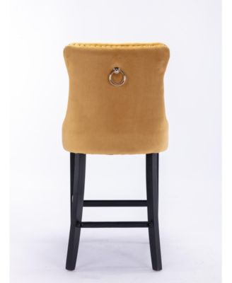 Set of 2 Velvet Counter Height Stools, 26.3" Button Tufted Upholstered Kitchen Island Chairs with Back