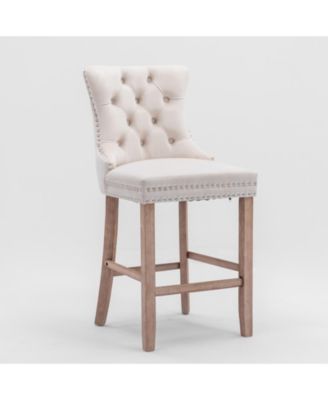 Set of 2 Velvet Counter Height Stools, 26.3" Button Tufted Upholstered Kitchen Island Chairs with Back