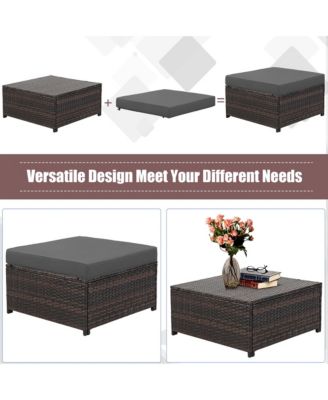 5PCS Patio Rattan Furniture Set Loveseat Sofa Ottoman Cushioned