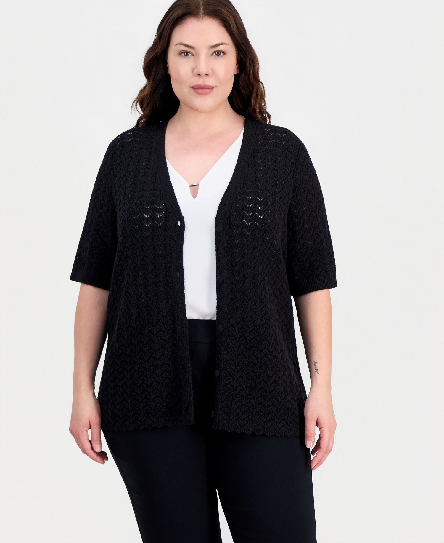 Petite V-Neck Button-Front Sweater