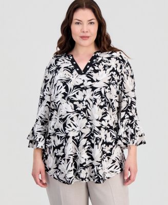 Plus Size Split-Neck Ruffled-Cuff Top