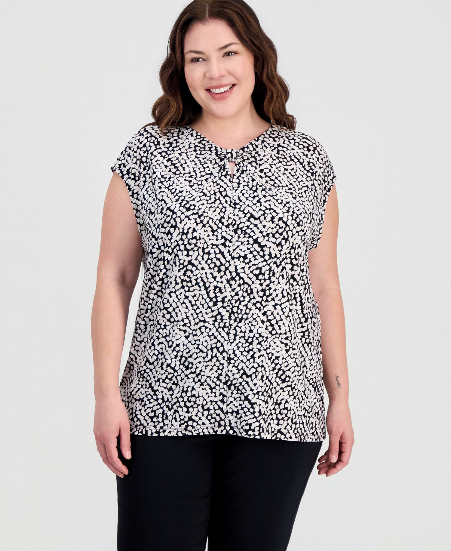 Plus Size Knot-Neck Extended-Shoulder Top