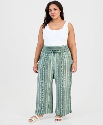 Trendy Plus Printed Smocked-Waist Wide-Leg Pants