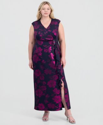 Plus Size Ruffled Brooch-Embellished Dress