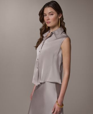 Petite Sleeveless Collared Neck Shirt