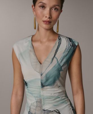 Petite Printed V-Neck Midi Dress