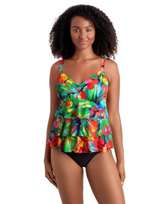 Women's Printed Tiered V-Neck Tankini Top and Bottoms