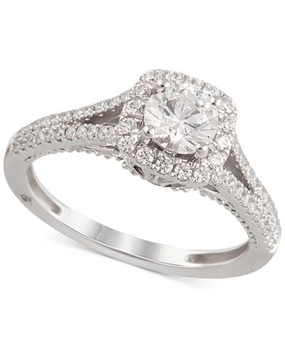 Marchesa Certified Diamond Engagement Ring (1-1/4 ct. t.w.) in 18k White Gold, Created for Macy ...