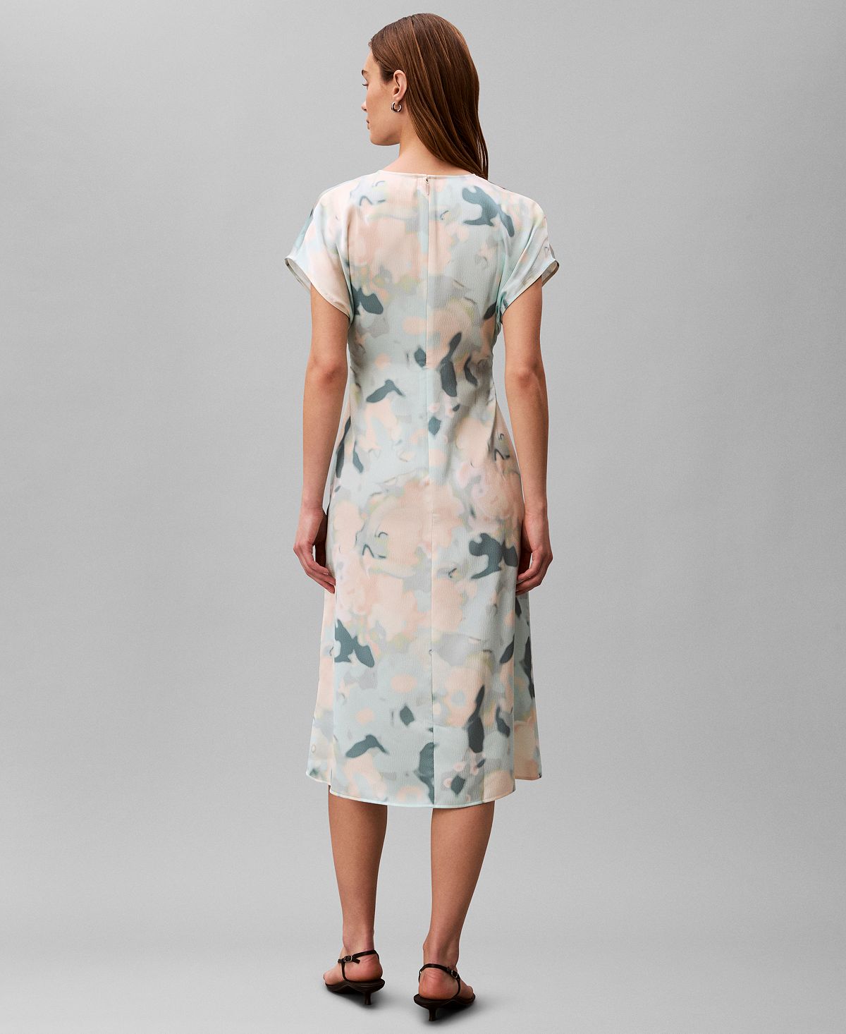 Calvin Klein Women's Satin Print V-Neck Midi Dress view 2 — MAYCSS fashion products