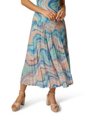 Women's Pleated Skirt Printed Midi Dress