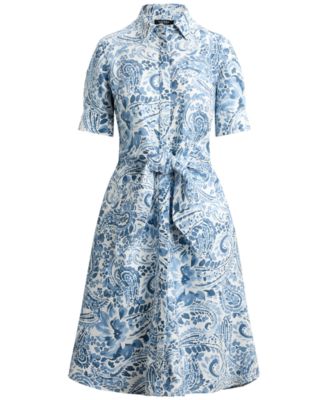 Petite Paisley-Print Tie-Front Collared Shirt Dress