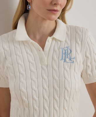 Petite Cable-Knit Polo Sweater