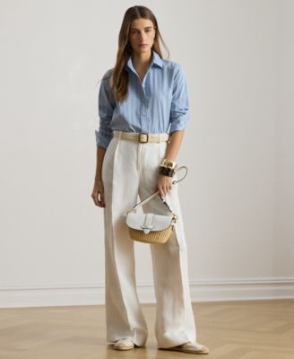 Petite Striped Broadcloth Collared Shirt