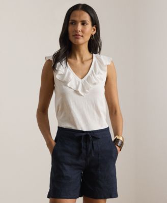Petite Ruffle-Trim V-Neck Sleeveless Top