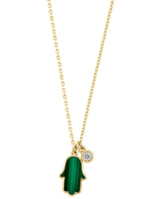 Diamond (0.03 ct. t.w.) and Malachite Pendant Necklace in 14k Yellow Gold
