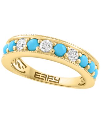 Diamond (1/3 ct. t.w.) and Turquoise Ring in 14k Yellow Gold