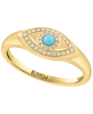 Diamond (1/10 ct. t.w.) and Turquoise Ring in 14k Yellow Gold