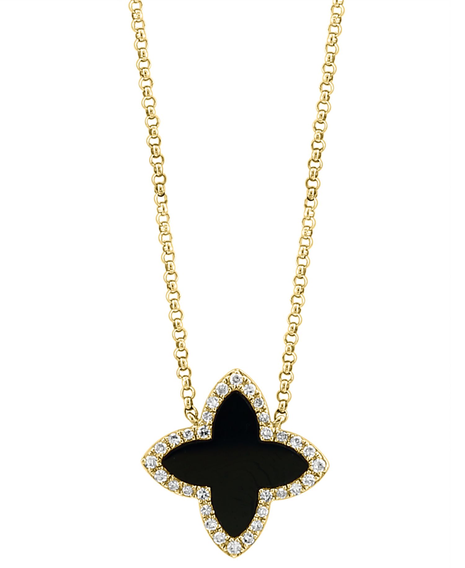 Onyx & Diamond (1/10 ct. t.w.) Pendant Necklace in 14k Yellow Gold