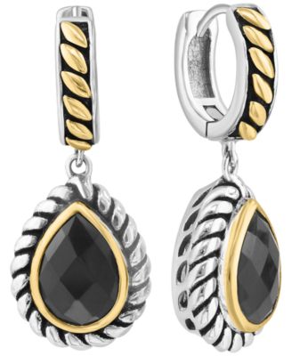 Onyx Drop Earrings in Sterling Silver with 18k Yellow Gold
