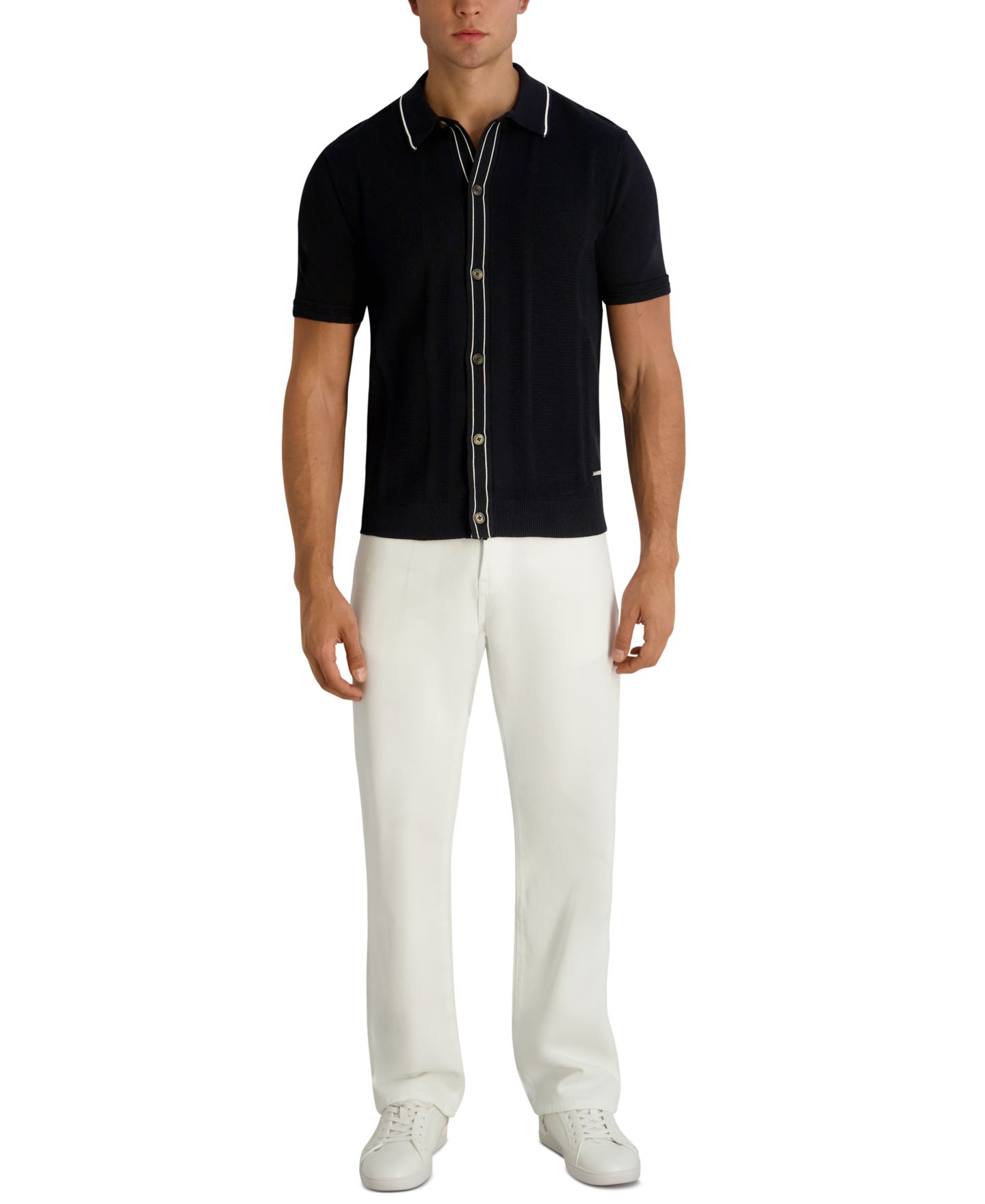 Мужской свитер KARL LAGERFELD PARIS Short-Sleeve Regular-Fit Woven, цвет: Чёрный — фото 2
