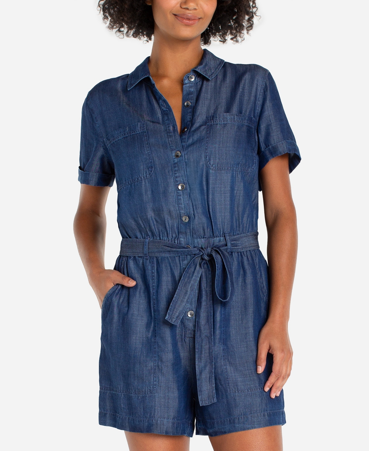 Liverpool Los Angeles Women's Short-Sleeve Self-Tie Romper - Serene Dark