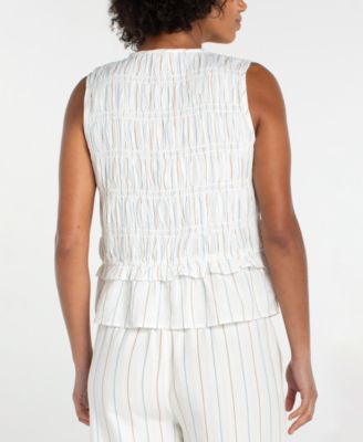 Women's Sleeveless Tie-Front Smocked Top