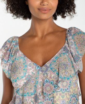 Women's Flutter-Sleeve Draped Blouse