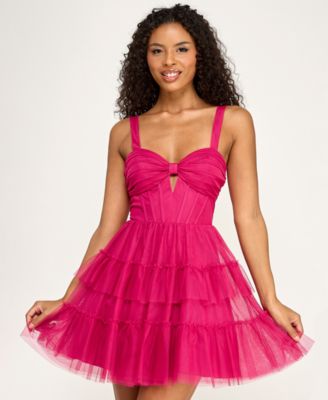 Juniors' Sweetheart Neck Tiered Skirt Dress