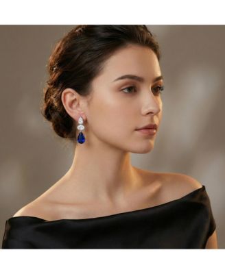 Dazzling White Gold Plated Pear & Oval CZ Drop Earrings