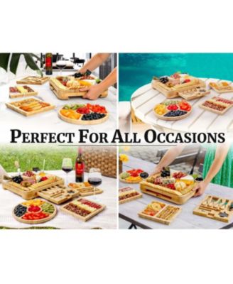 Premium Bamboo Cheese Board Deluxe Set with 4 Piece Knife Set