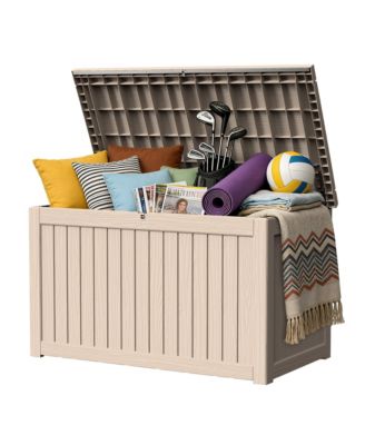 270 Gallon Patio Waterproof Resin Deck Box Lockable Outdoor Storage Garden Tools