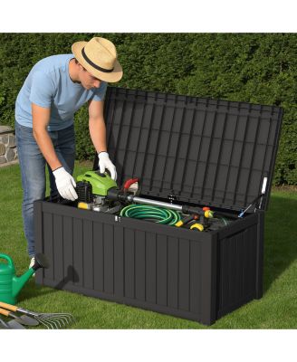 150 Gallon Patio Waterproof Resin Deck Box Lockable Outdoor Storage Garden Tools