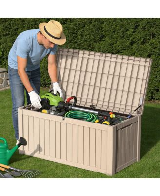 150 Gallon Patio Waterproof Resin Deck Box Lockable Outdoor Storage Garden Tools