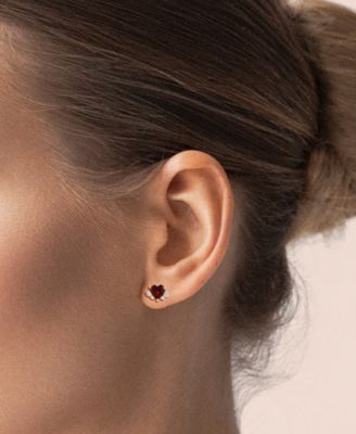 Garnet (3/4 ct. t.w.) & Diamond (1/10 ct. t.w.) Heart Stud Earrings in 14k Rose Gold