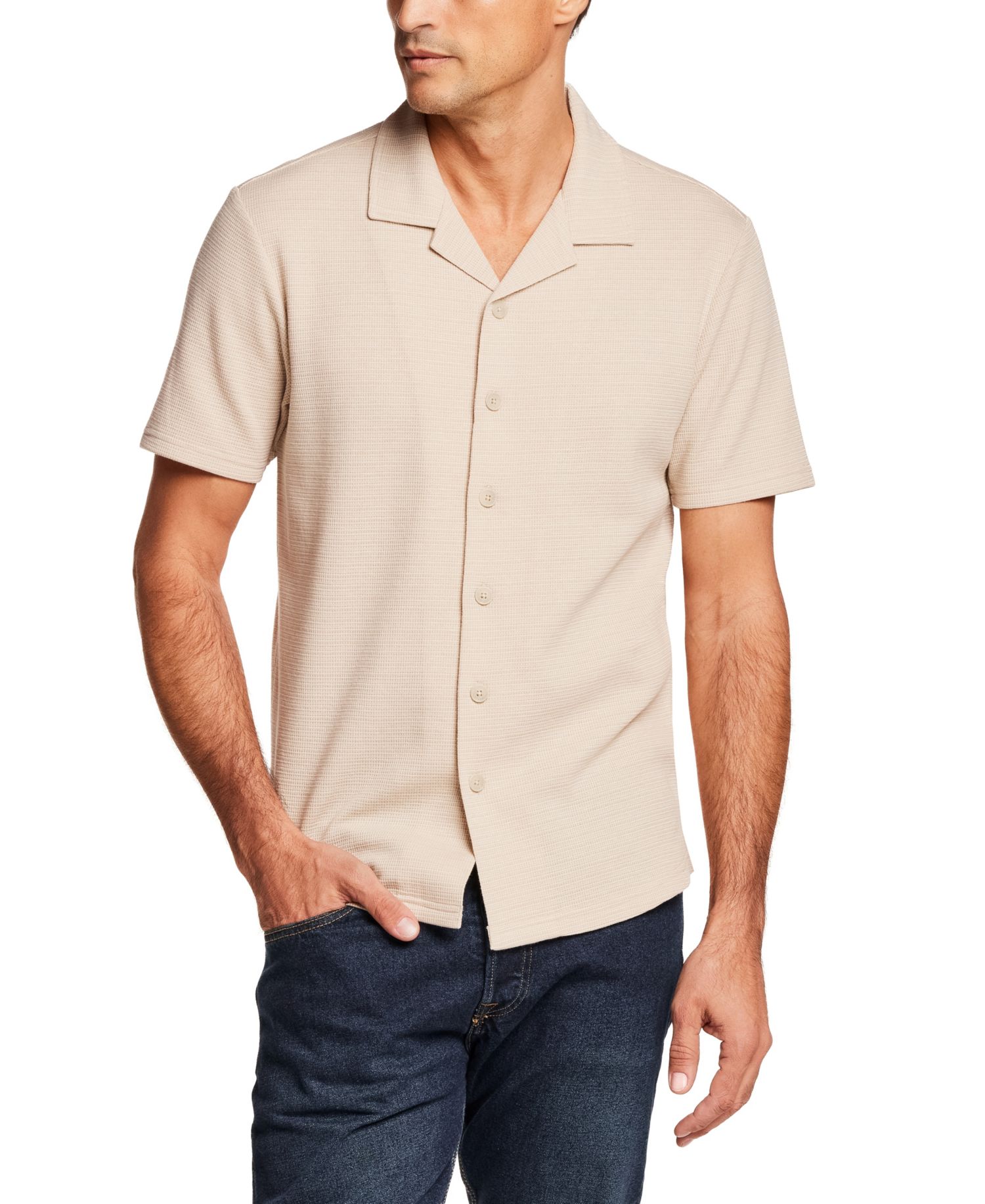 Men's Short-Sleeve Button-Down Variegated Coatfront Knit Shirt