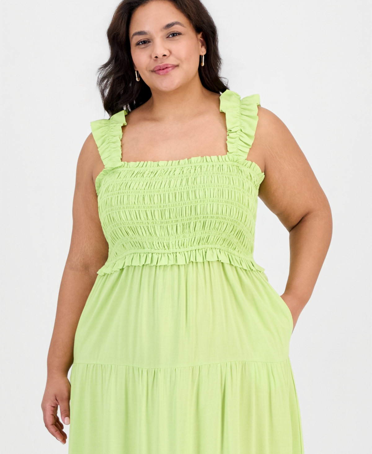 Full Circle Trends Plus Size Smocked Bodice Sleeveless Maxi Dress