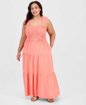 Plus Size Smocked Bodice Sleeveless Maxi Dress