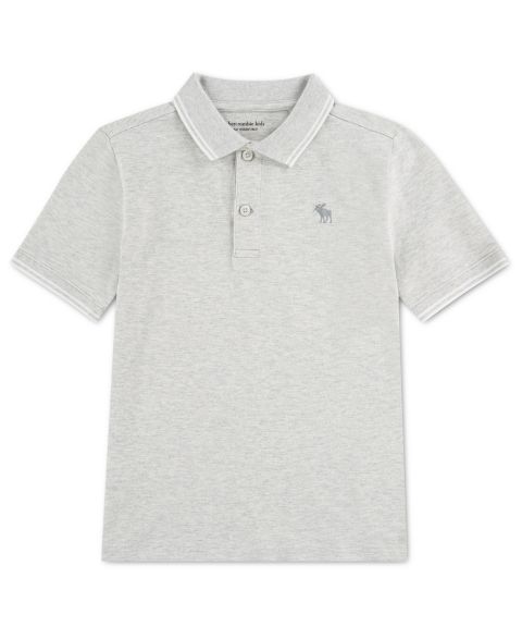 Поло Abercrombie Kids пике с полосками для мальчиков, цвет: Светлый серый меланжевый